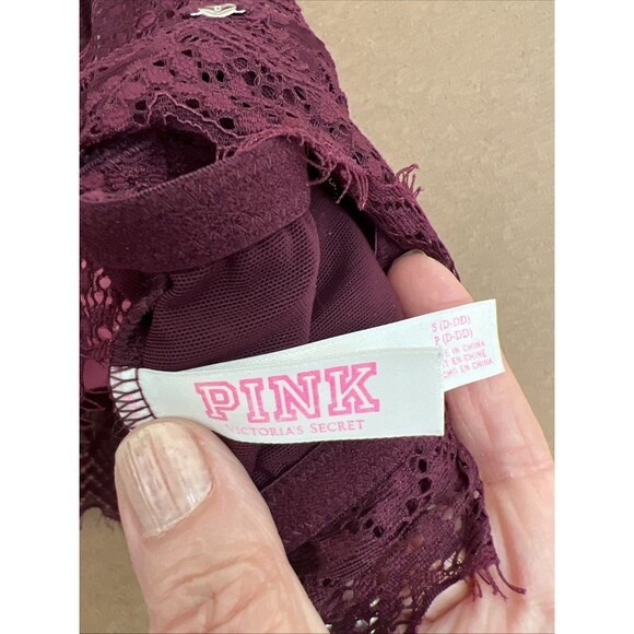 PINK Victoria's Secret Lace Bralette Womens Burgundy Size S D-DD Push Up - Picture 7 of 8